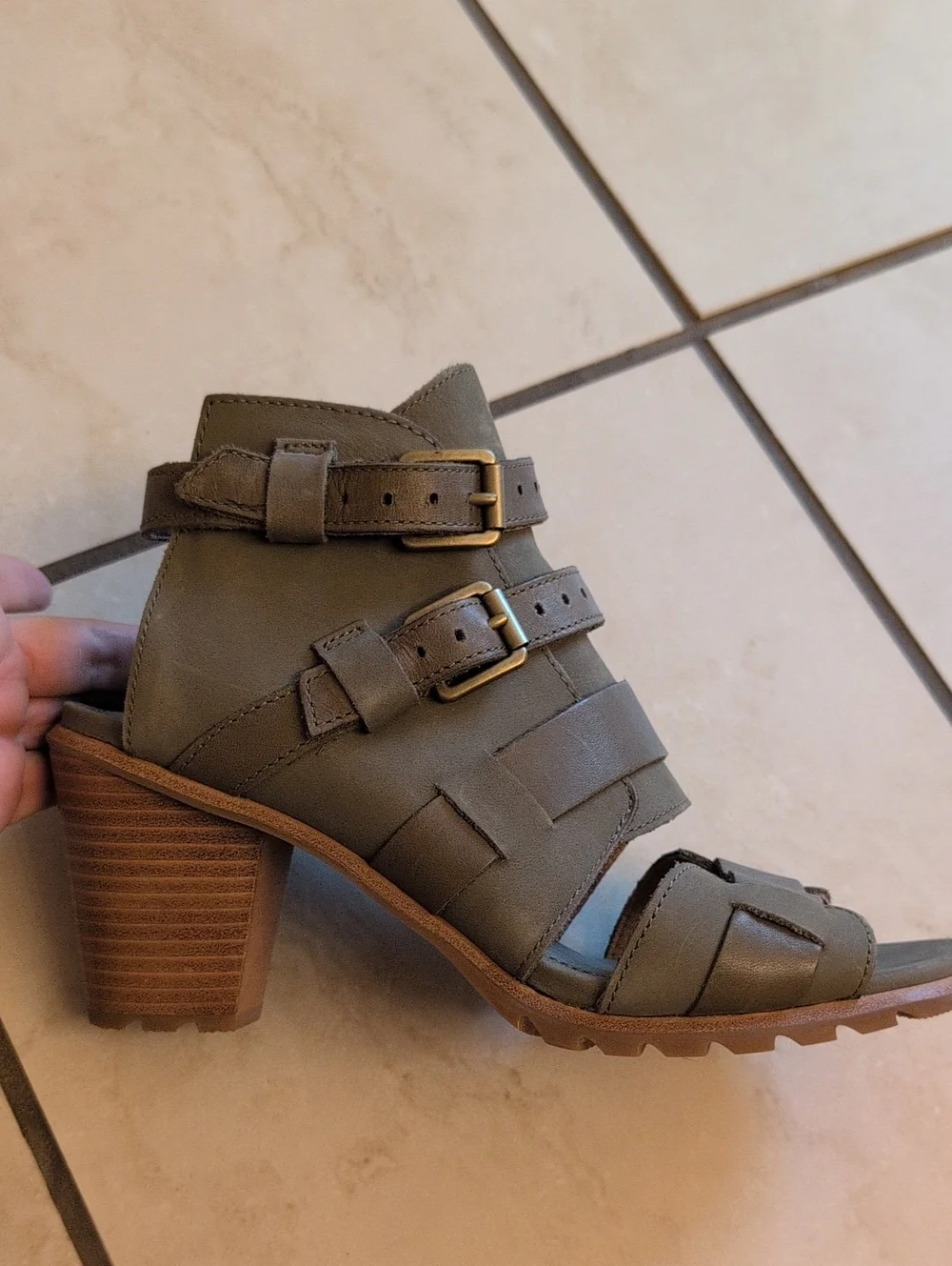 Sorel Nadia Leather Heels Buckle II Sage Gladiator Sandals Leather Peep Toe 8.5